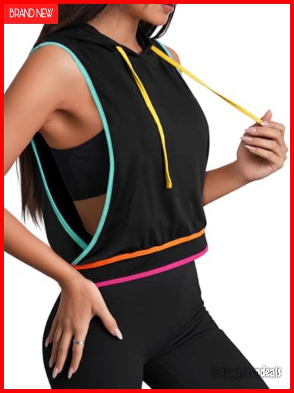 Sleeveless Hooded Crop Tank Top Open Side Athletic Gym Shirt